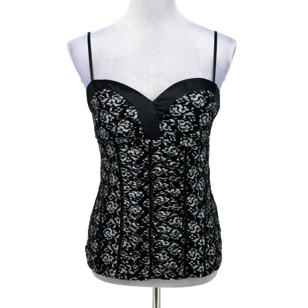 Candies Top Juniors Large Black Gray Floral Knit Sweetheart Babydoll Blouse